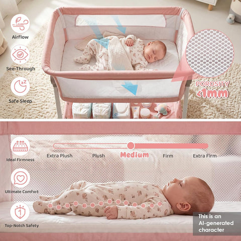 Cowiewie Bassinet Bedside Sleeper, Pink and White