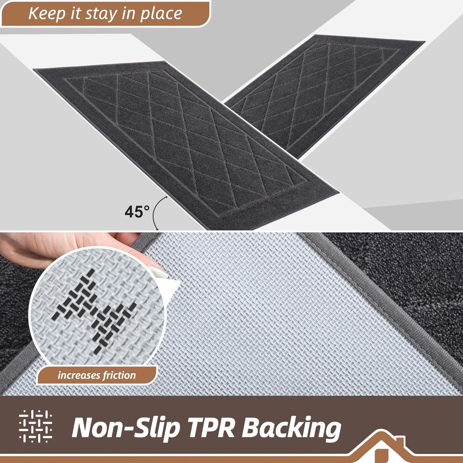 BEQHAUSE Dirt Trapper Door Mat 24" x 60", Doormat Non-Slip, Dark Grey