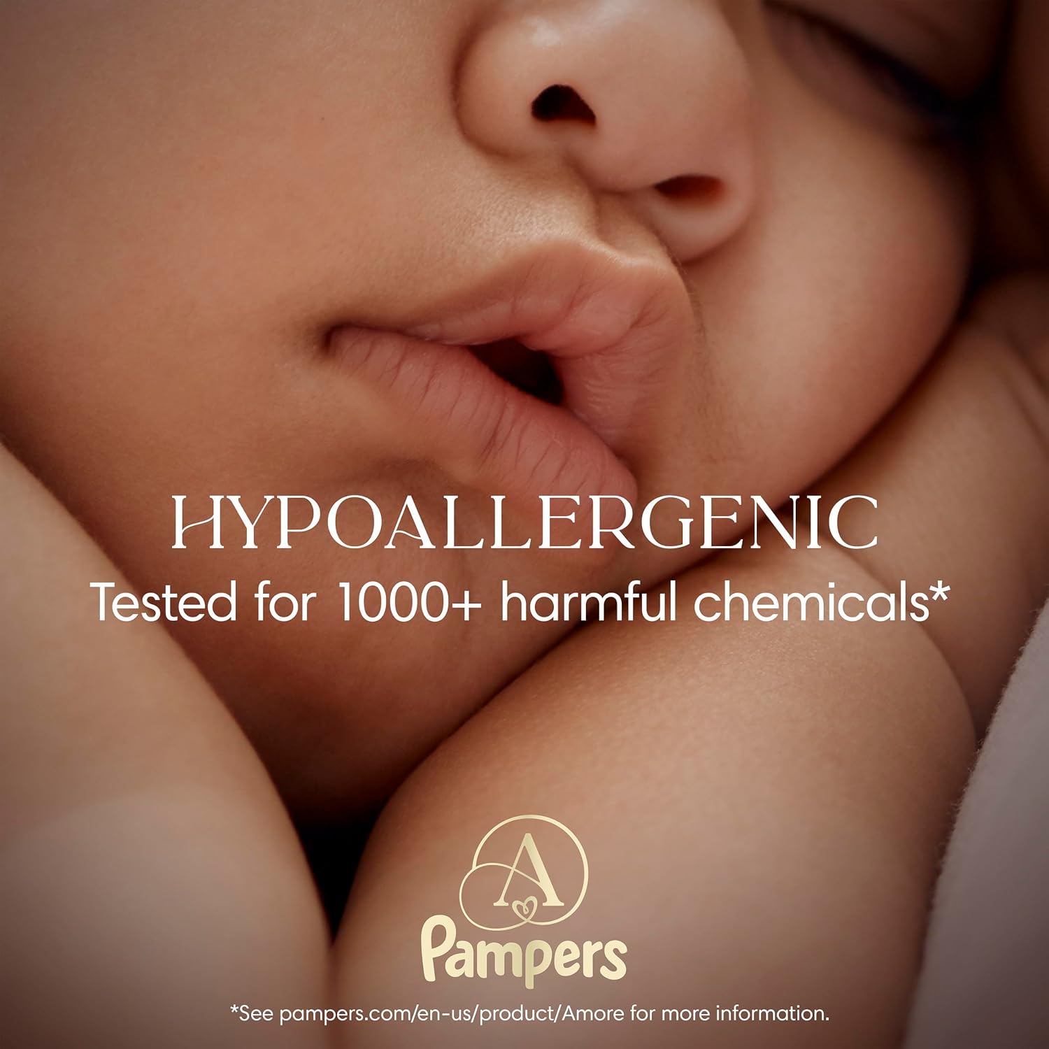 Pampers Amore, Size 5 (20-37 lbs), 132 Count, Our Best Diaper – Hypoallergenic & Fragrance Free, Up to 100% Leakproof, Soft as Cashmere
