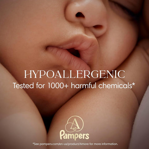 Pampers Amore, Size 5 (20-37 lbs), 132 Count, Our Best Diaper – Hypoallergenic & Fragrance Free, Up to 100% Leakproof, Soft as Cashmere