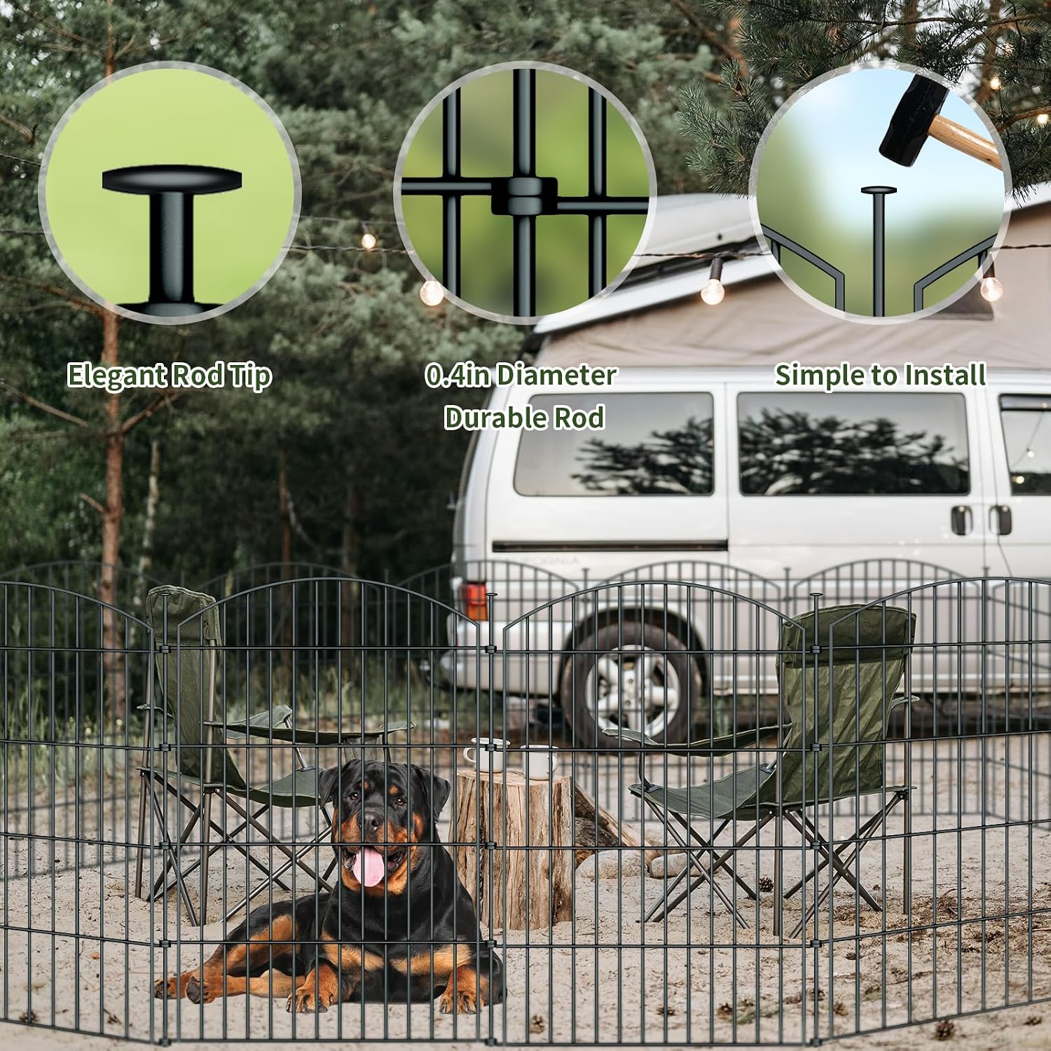 10 Panel No Dig Metal Garden Fence 32"H x 23.6'L Dog Fence Outdoor for Yard