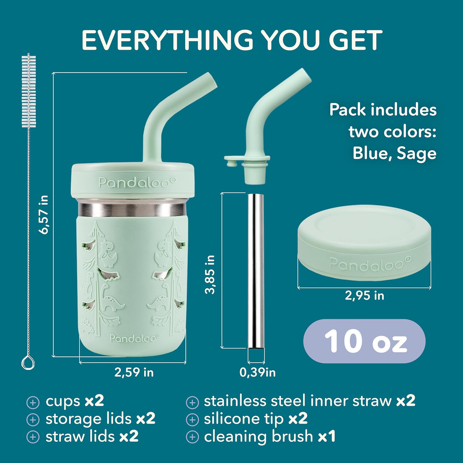 Pandaloo® Smoothie Cups for Kids - Stainless Steel Toddler Tumbler with Straw, Sippy Cup for Smoothies - BPA-Free, Toddler Snack Cups, 10 oz