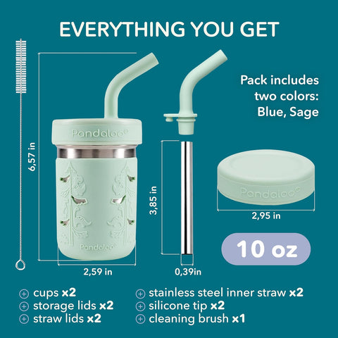Pandaloo® Smoothie Cups for Kids - Stainless Steel Toddler Tumbler with Straw, Sippy Cup for Smoothies - BPA-Free, Toddler Snack Cups, 10 oz