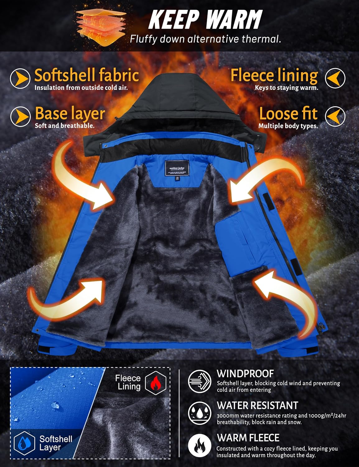 TACVASEN Men's Winter Skiing Jackets Waterproof Thermal Snowboard Coats