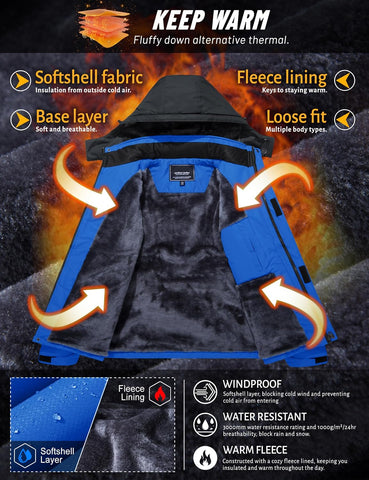 TACVASEN Men's Winter Skiing Jackets Waterproof Thermal Snowboard Coats