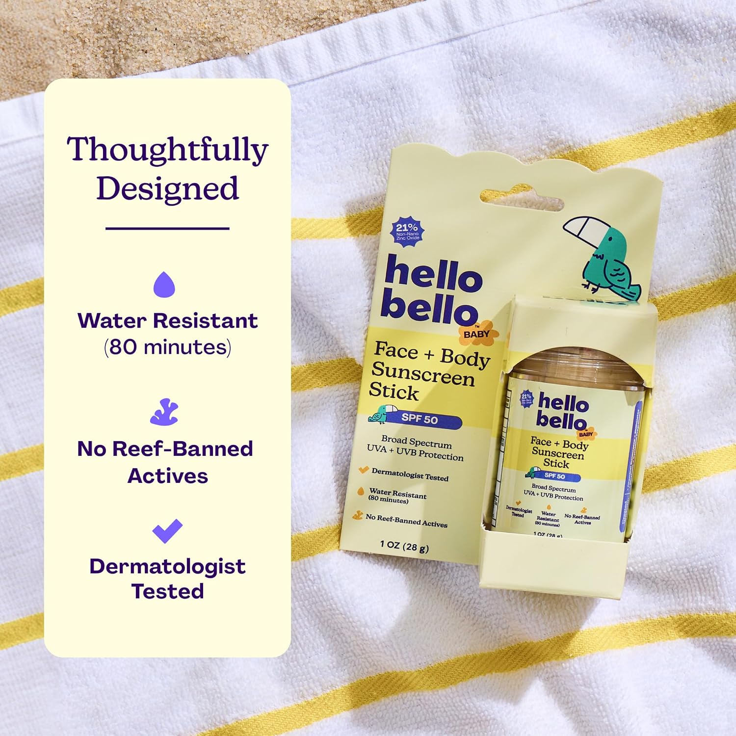 Hello Bello Baby Sunscreen, SPF50 Broad-Spectrum Mineral Sun Stick, 1oz
