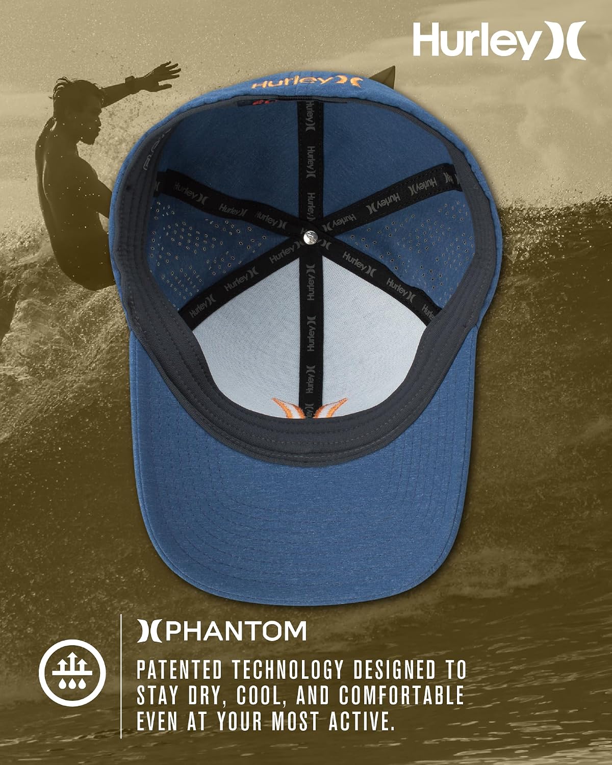 Hurley Mens Flexfit Quick-Dry Phantom Curved Baseball Cap