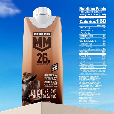 Muscle Milk High Protein Shake, Chocolate, 11 fl oz Cartons (12 Pack)