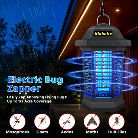 Klahaite Bug Zapper Outdoor, Electric Mosquito Zapper, Fly Zapper Indoor Fly Traps, Mosquito Repellent Outdoor Patio & Backyard Covers 1/2 Acre, 4200V 3 Prong Plug, ABS Fireproof Plastic Outer
