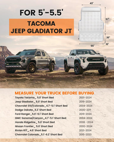Short Truck Bed Air Mattress 5-5.5ft for Mid-Size Pickup with Tailgate Extension, Truck Bed Mattress for Tacoma Jeep Gladiator JT,Wired Air Pump, Oversized Carry Bag, Integrated Pillow