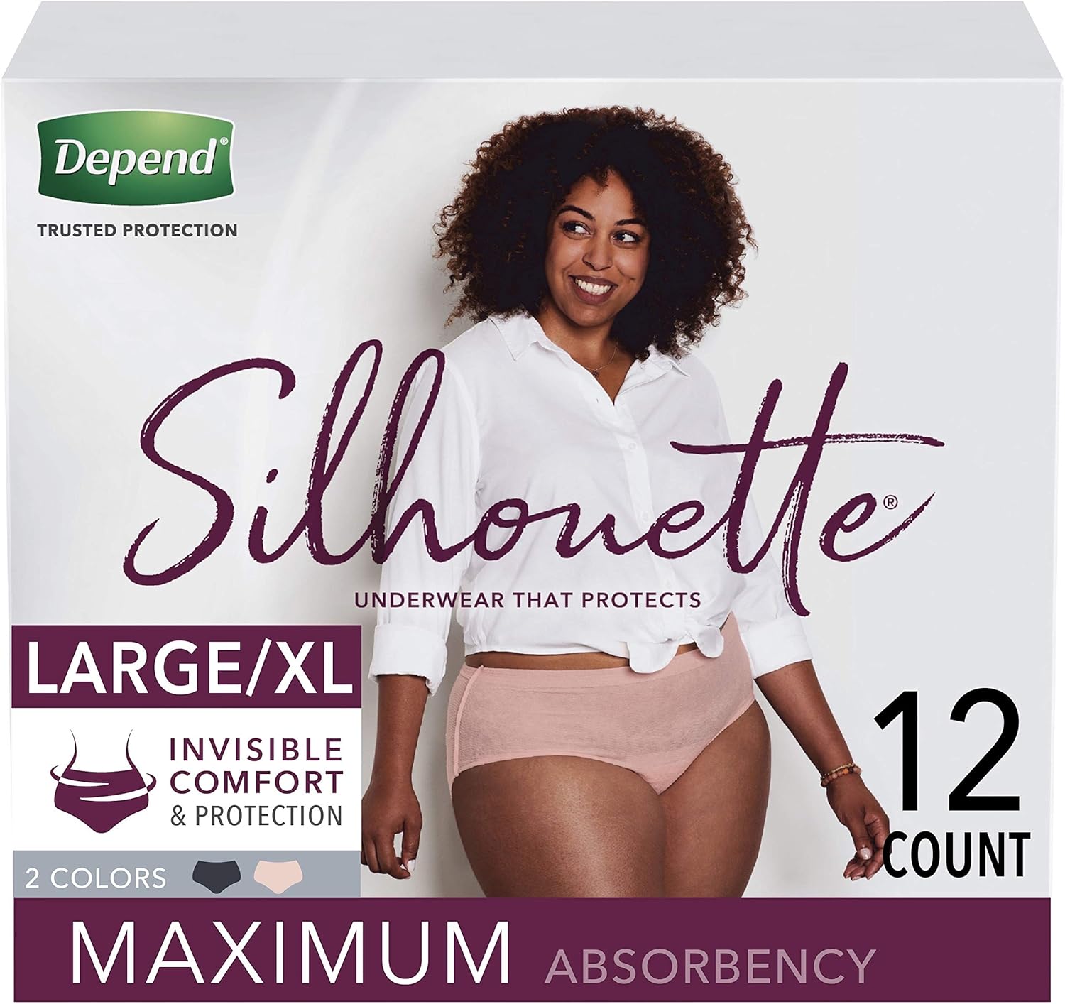 Depend Silhouette Incontinence Underwear for Women with Maximum Absorbency, Large/X-Large, 12 ct
