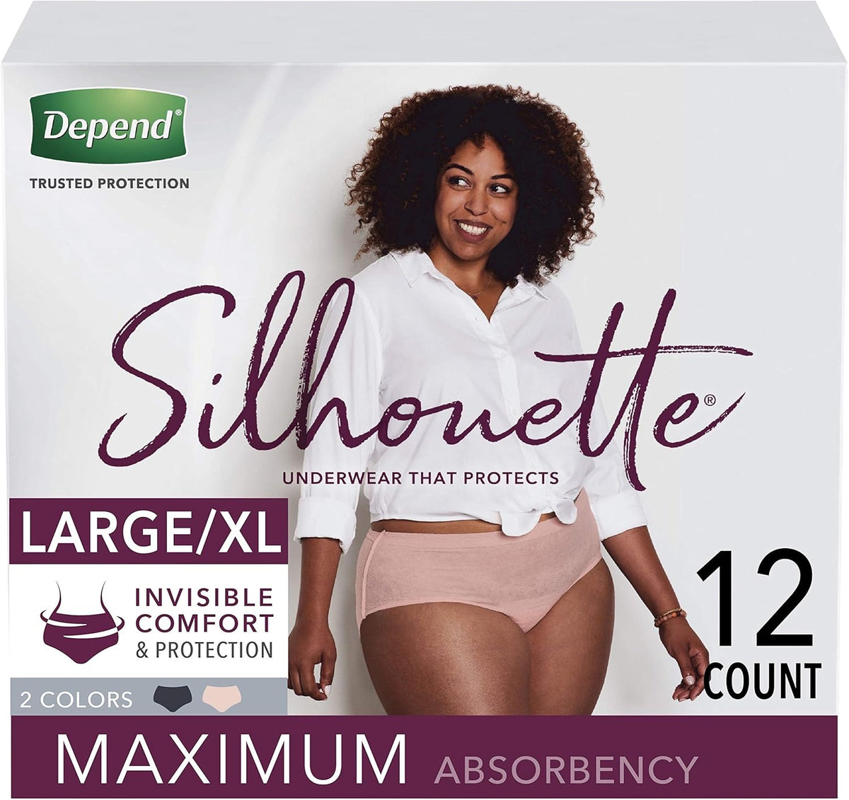 Depend Silhouette Incontinence Underwear for Women with Maximum Absorbency, Large/X-Large, 12 ct