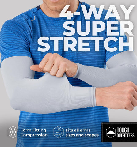 Tough Outdoors UV Arm Sleeves for Men Women - Sun Protection Sleeves - Compression Golf Baseball Cooling Tattoo Arm Sleeve