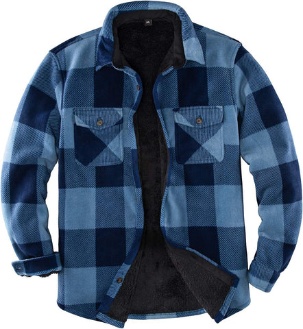 ZENTHACE Men's Warm Sherpa Lined Plaid Shirt Jacket