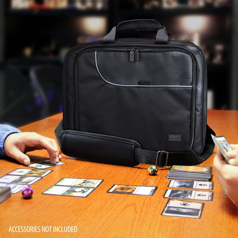 USA Gear XL MTG Bag Fits Magic the Gathering Deck Boxes, Playmats, Pokemon, Yugioh Cards & More TCG Accessories - TCG Storage Bag with Shoulder Straps, Customizable Interior, Weather Resistant (Black)