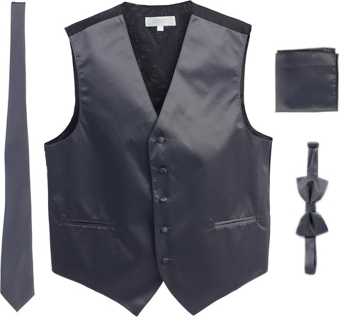 Gioberti Men's Formal 4pc Satin Vest Necktie Bowtie and Pocket Square