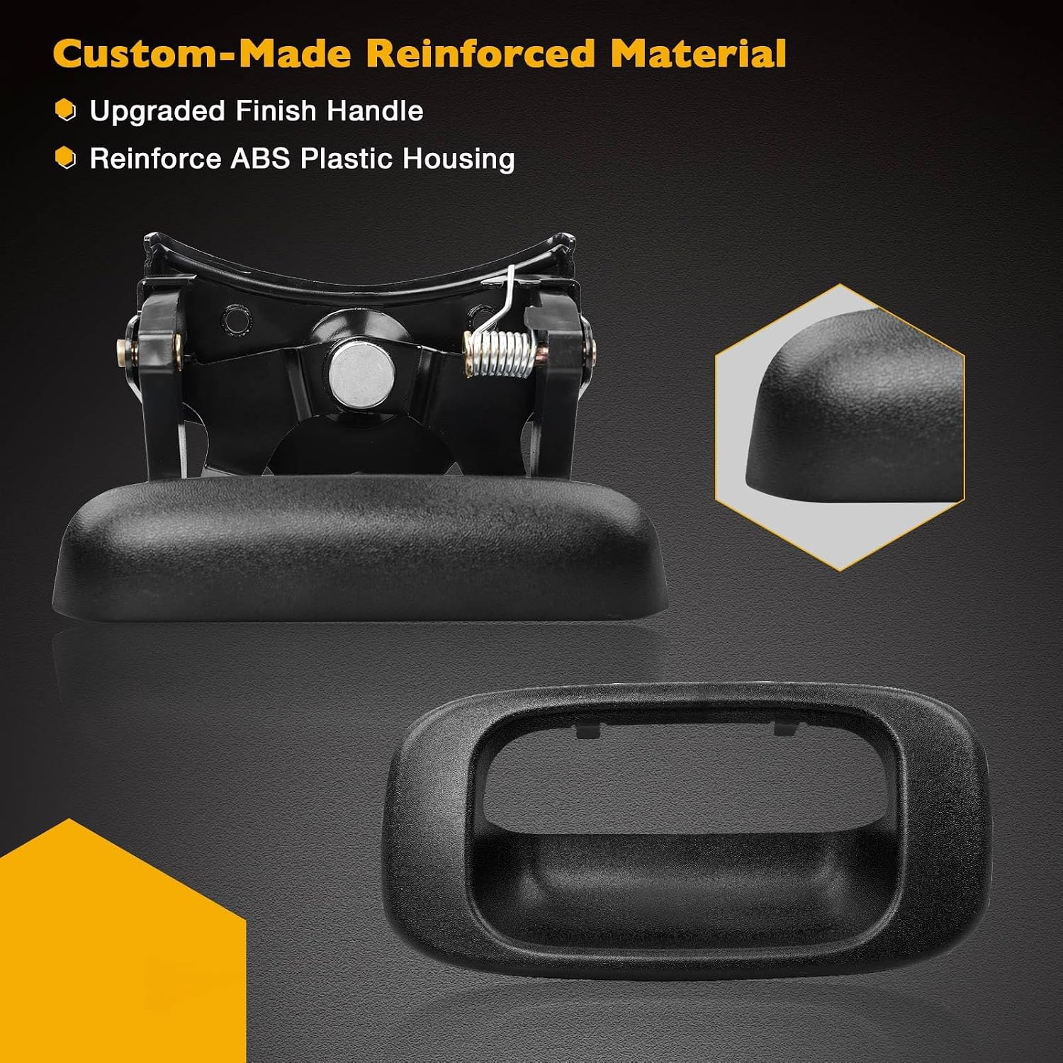 Gledewen Tailgate Handle Latch and Bezel Trim with Rod Clips | for 1999-2007 Chevy Silverado GMC Sierra 1500 2500 3500 | Replaces# 15997911, 15228539, 15228541, 15228540