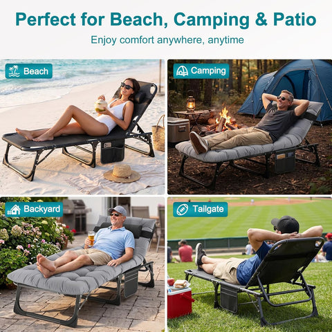 ABORON Tanning Chair, 5-Position Padded Folding Chaise Lounge