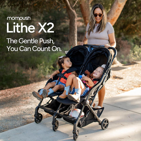 Mompush Lithe Double Stroller, Lightweight Side by Side, Infant & Toddler