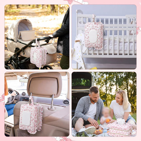 Aliceset Pink Bow Ruffle Diaper and Wipe Pouch Baby Wipe Holder