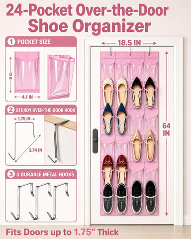Over-the-Door Kids Shoe Organizer Pink Shoe Rack for Door