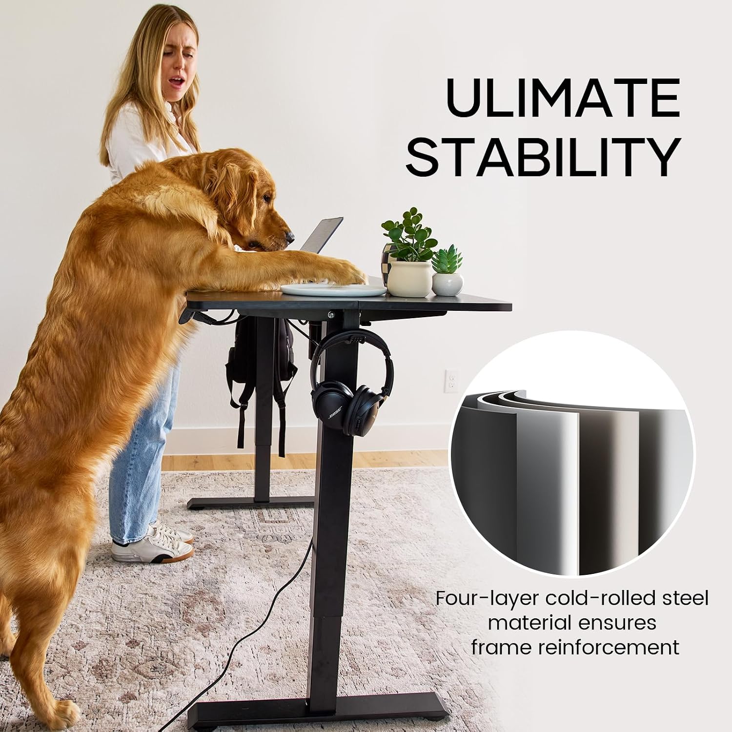 Veken 39.4 Inch Large Electric Standing Desk, Gaming Table, Black