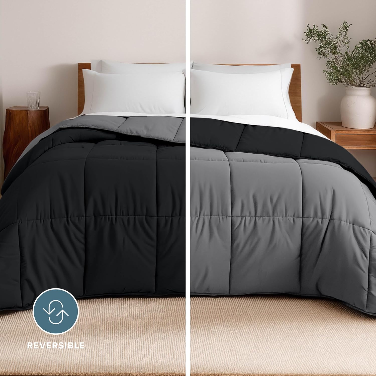 Bare Home Reversible Comforter (Queen Oversized, Black/Grey)