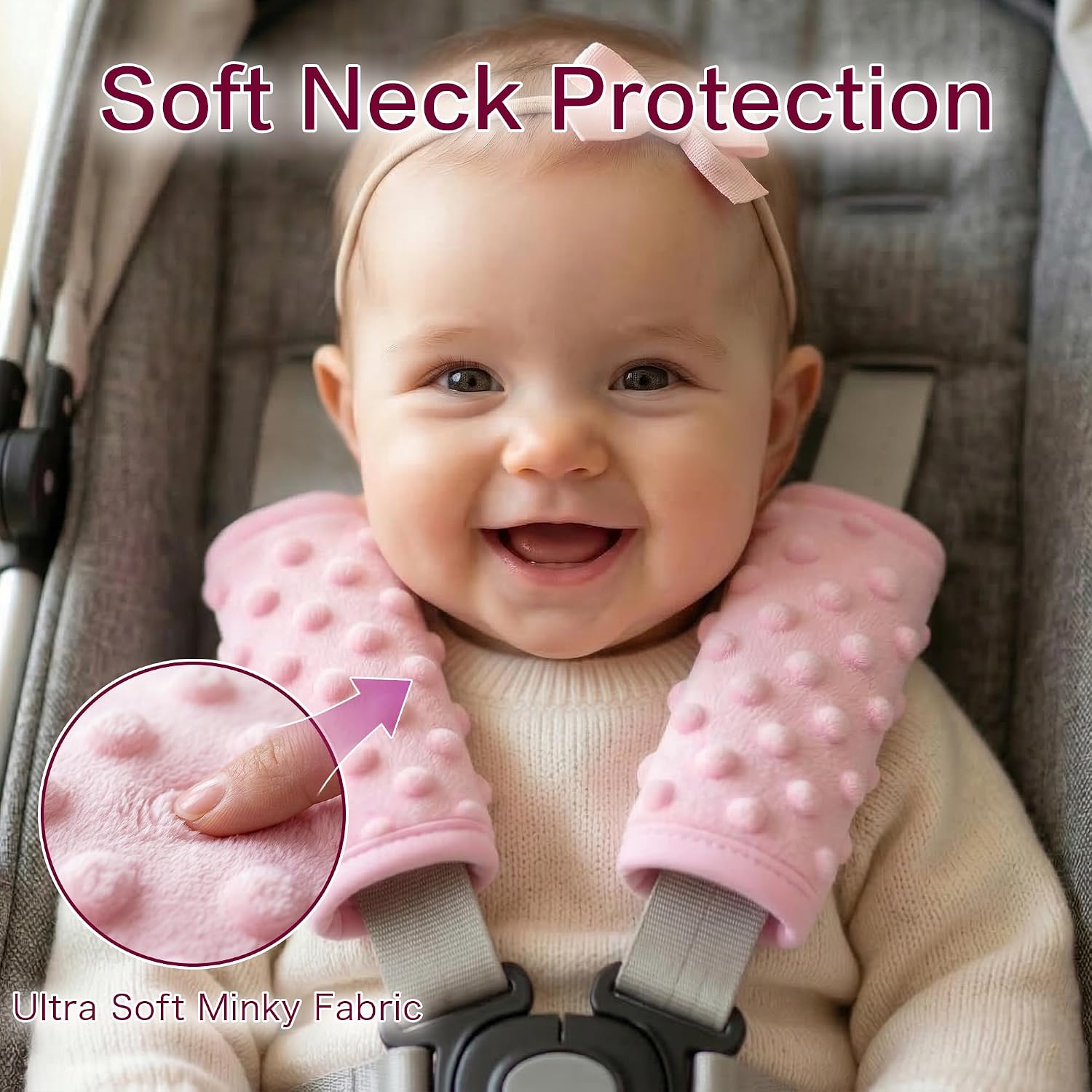 Pro Goleem Car Seat Strap Covers for Babies Girl Soft Car Seat Strap Shoulder Pads for All Car Seats, Stroller, Pushcar, Pink