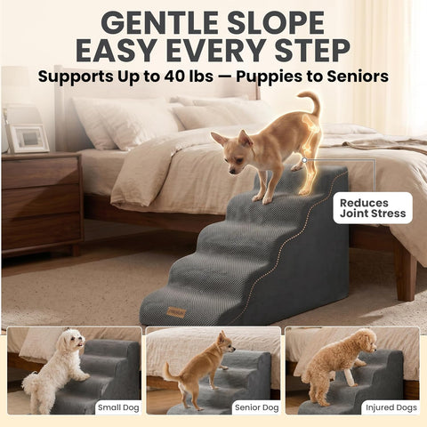 Miorun Dog Stairs for High Beds, 24.5" Foam Pet Ramp Step for Small Dogs