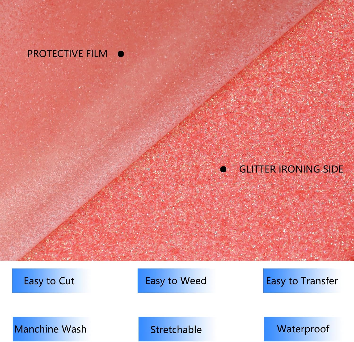 HTVVETUR Glitter Red Heat Transfer Vinyl, Glow in The Dark HTV Vinyl Roll 12" x 9ft, Easy to Cut & Weed for Heat Press DIY Craft