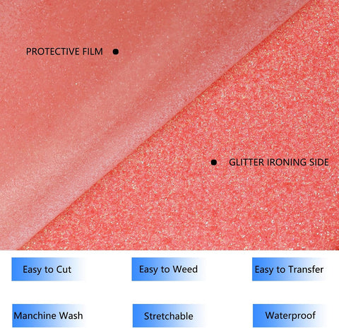 HTVVETUR Glitter Red Heat Transfer Vinyl, Glow in The Dark HTV Vinyl Roll 12" x 9ft, Easy to Cut & Weed for Heat Press DIY Craft