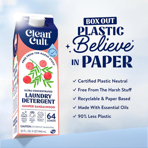Ultra Concentrated Liquid Laundry Detergent Soap, 192 loads (96 oz), Long Lasting Scent, 90% Less Plastic, No Harsh Chemicals, Juniper Sandalwood, Defeats Stains & Odors, HE/Standard Compatible