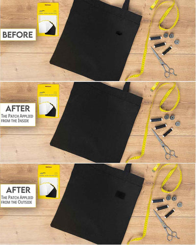 ZEFFFKA Premium Quality Fabric Iron-on Patches Inside & Outside Strongest Glue 100% Cotton Black and White Repair Decorating Kit 12 Pieces Size 3" by 4-1/4" (7.5 cm x 10.5 cm)