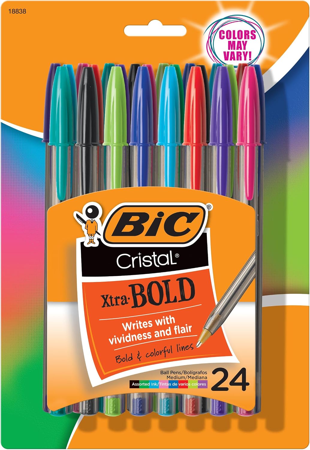 BIC Cristal Xtra Bold Ballpoint Pens, Bold Point, 1.6 mm, 24-Count Pack