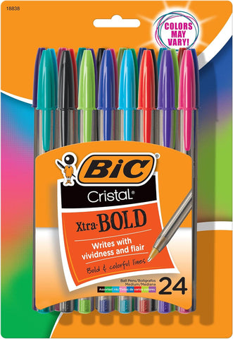 BIC Cristal Xtra Bold Ballpoint Pens, Bold Point, 1.6 mm, 24-Count Pack