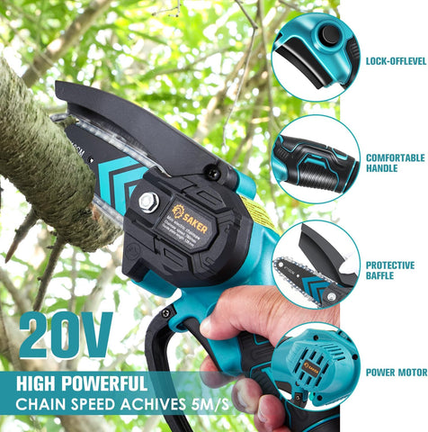 Saker Mini Chainsaw Cordless,Portable Electric Chainsaws with 2 Batteries