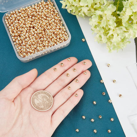 NBEADS About 1000 Pcs Real 18K Gold Plated Solid Brass Beads, 4mm Metal Spacer Beads Smooth Spacer Beads Gold Beads for Jewelry Making Tarnish Free Beads, 1.2mm Hole