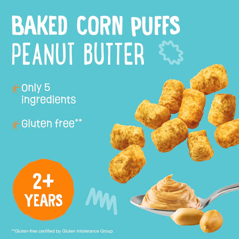Earth's Best Organic Corn Puffs for Toddlers 2 Years Old and Up, Peanut Butter Flavor, 2 Oz Bag (Pack of 6)