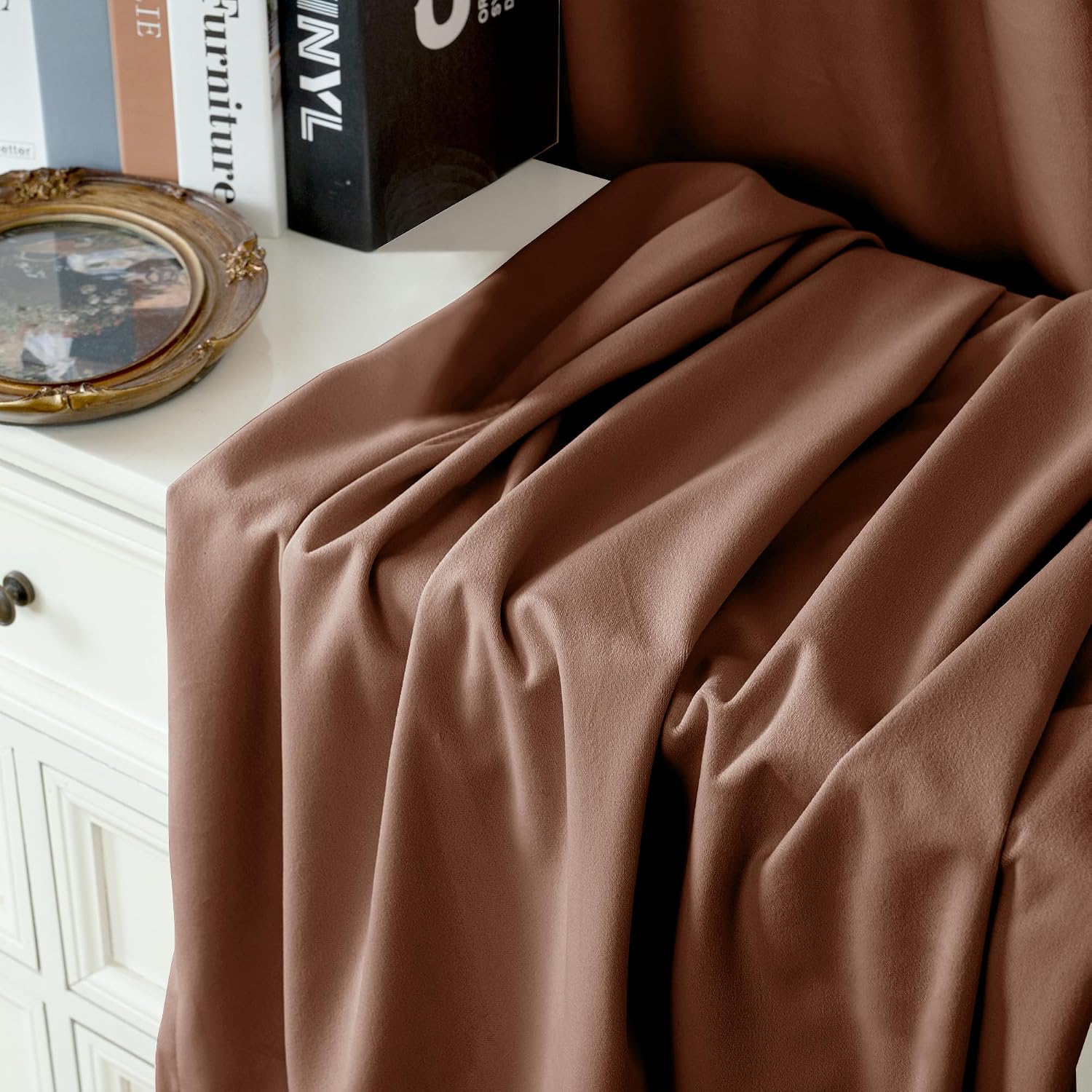 YoungsTex Mocha Brown Velvet Blackout Curtains 63 Inch Length, Thermal Insulated Drapes with Grommet Privacy for Bedroom Window, 2 Panels, 52 X 63 Inch