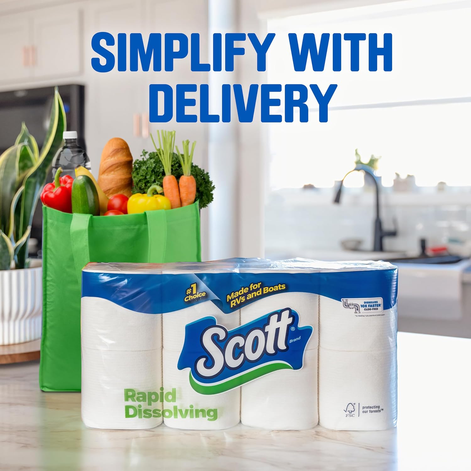 Scott Rapid-Dissolving Toilet Paper, 12 Double Rolls, 231 Sheets per Roll