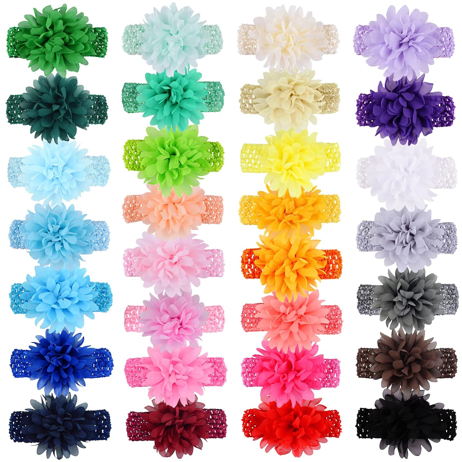 30 Colors Chiffon Flower Baby Girls Headbands Elastic Baby Bows