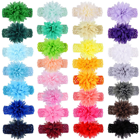 30 Colors Chiffon Flower Baby Girls Headbands Elastic Baby Bows