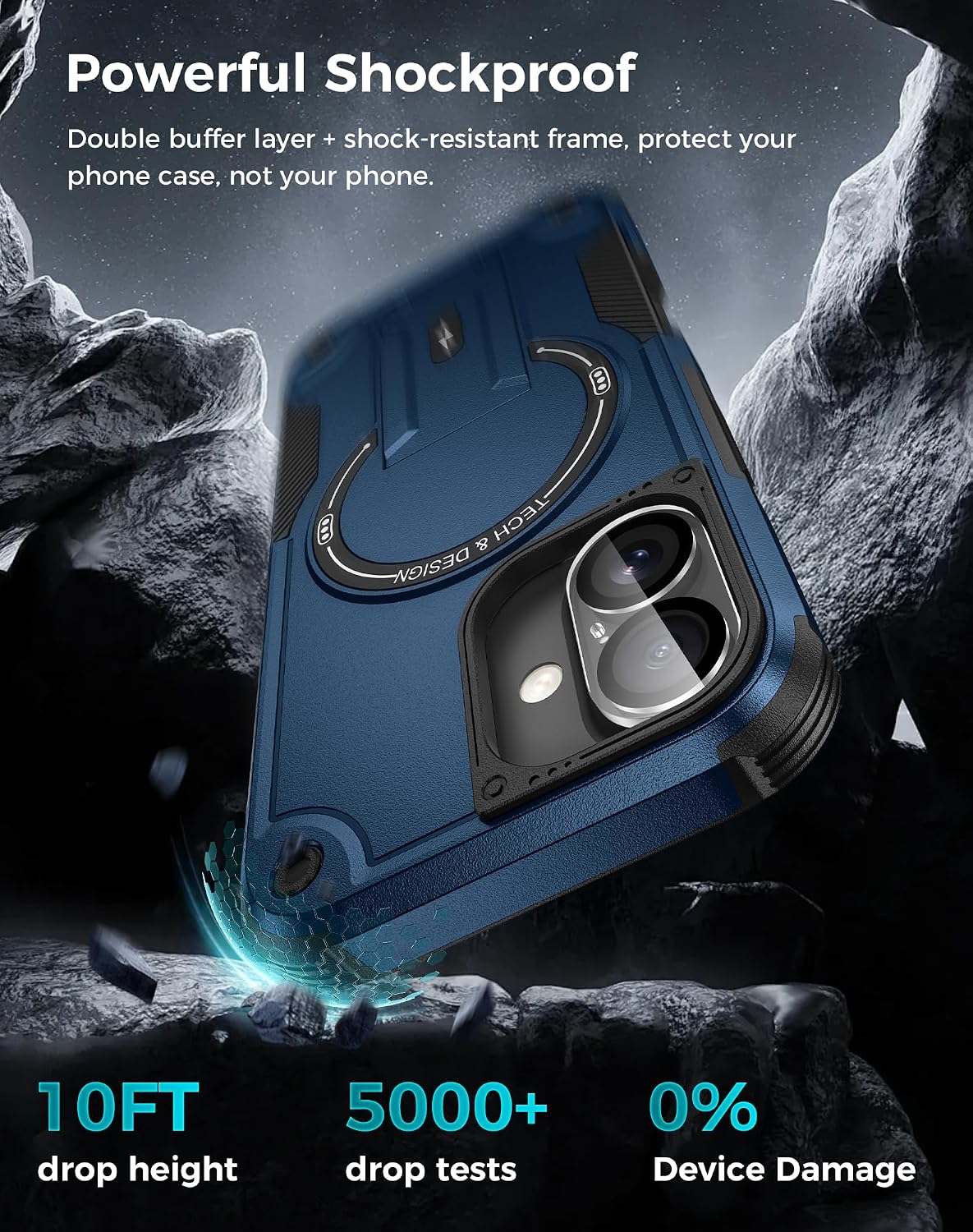 Goton 3 in 1 for iPhone 16 Case with Privacy Screen Protector Blue