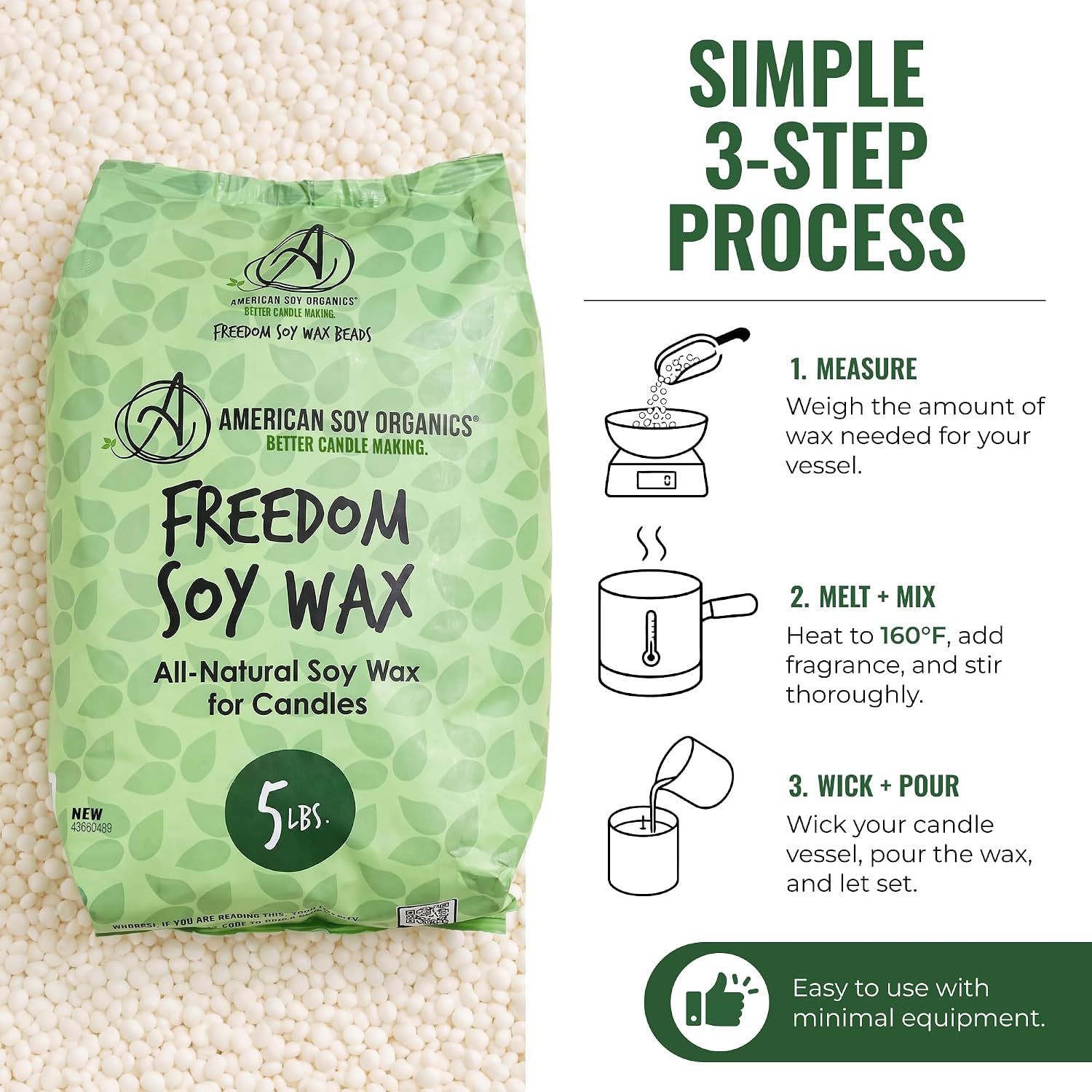 American Soy Organics Freedom Soy Wax Beads, All-Natural Candle Wax, 5 lbs