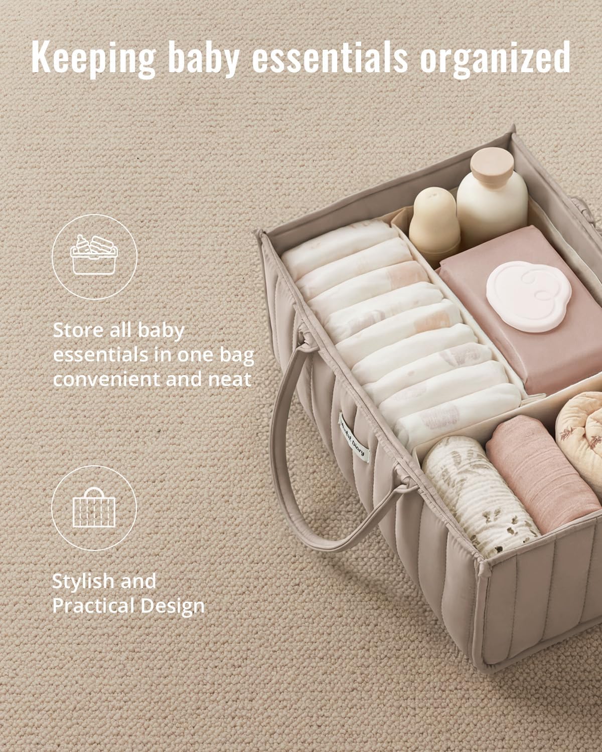Blissful Diary Baby Diaper Caddy Organizer, Nursery Storage,Sand
