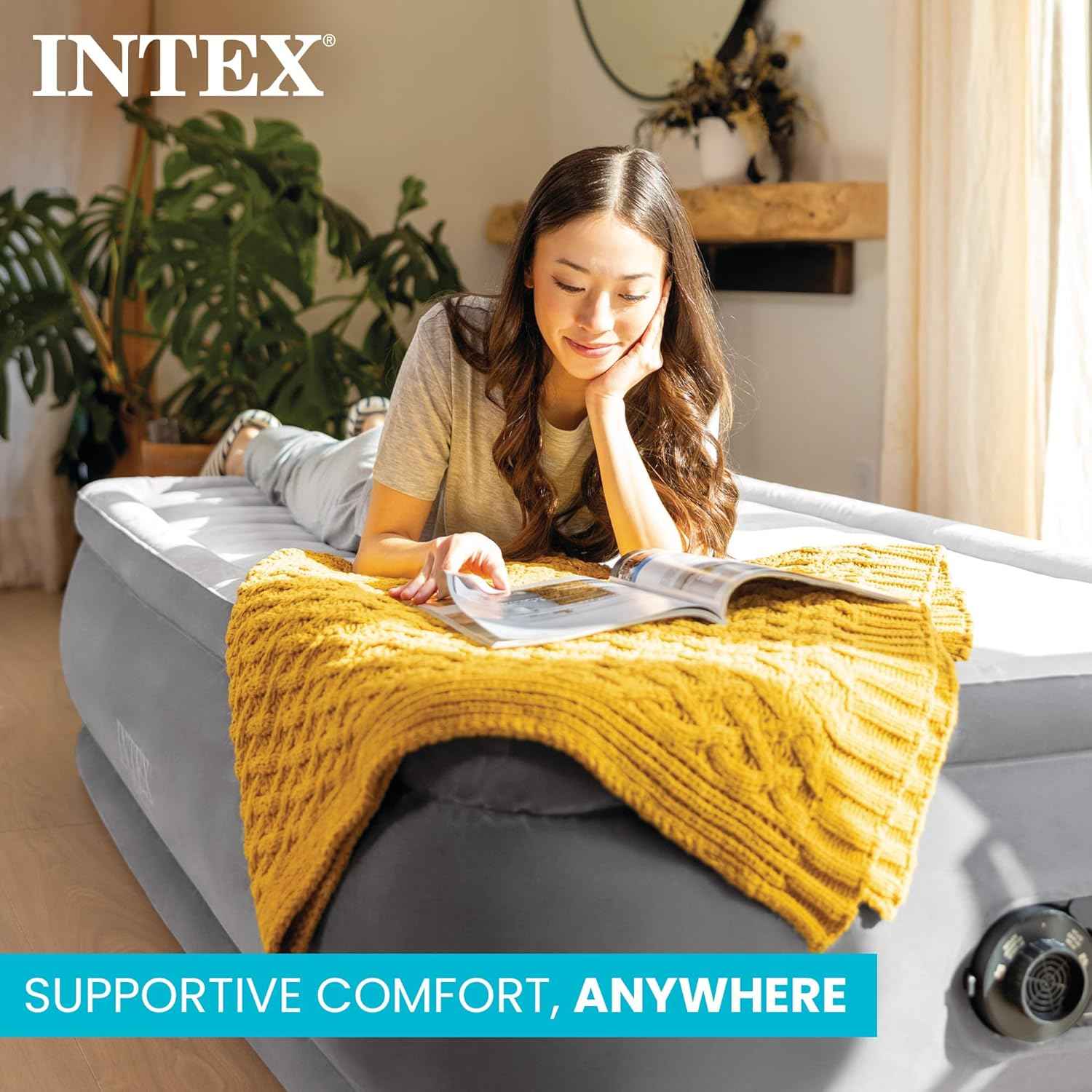 INTEX Dura-Beam Deluxe Mid-Rise 13" Full Size Air Mattress w/ Built-in Pump