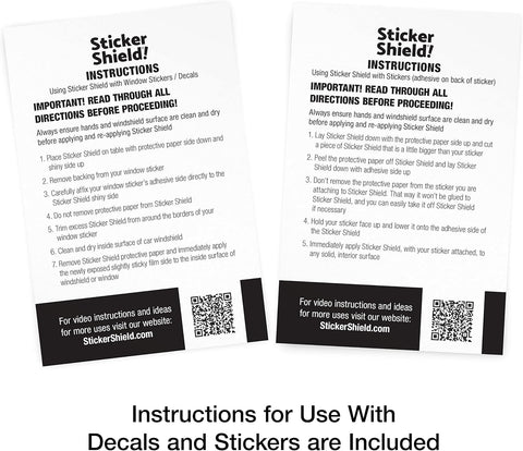 STICKER SHIELD - Windshield Sticker Applicator for Easy Application, Removal and Re-Application from Car to Car - 4 inch x 6 inch Sheets (Pack of 2 Sheets)