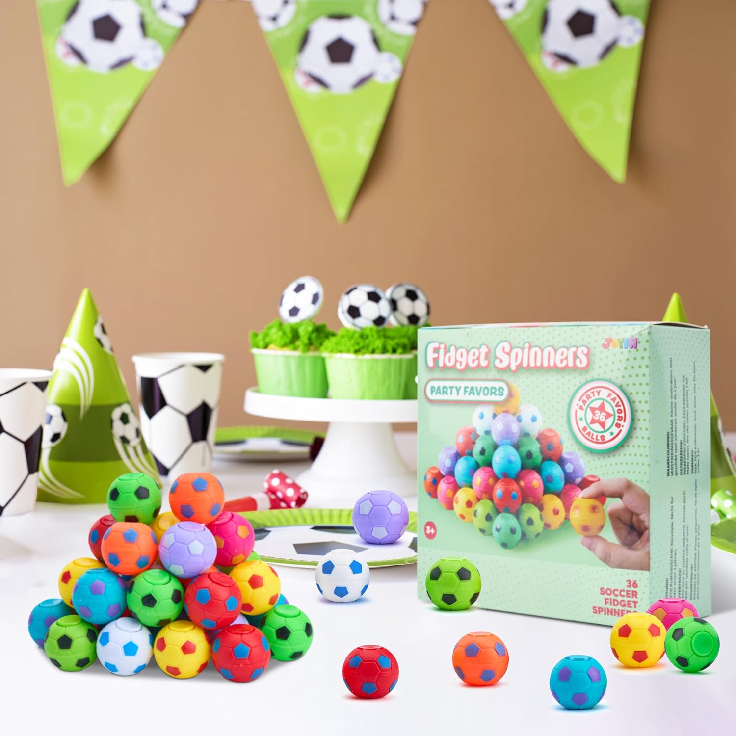 JOYIN 36 Pack Soccer Fidget Spinners for Kids, Treasure Box Prizes for Classroom, Goodie Bag Stuffers for Birthday Party, Soccer Party Favors, Fidget Toys Bulk, Stress Balls