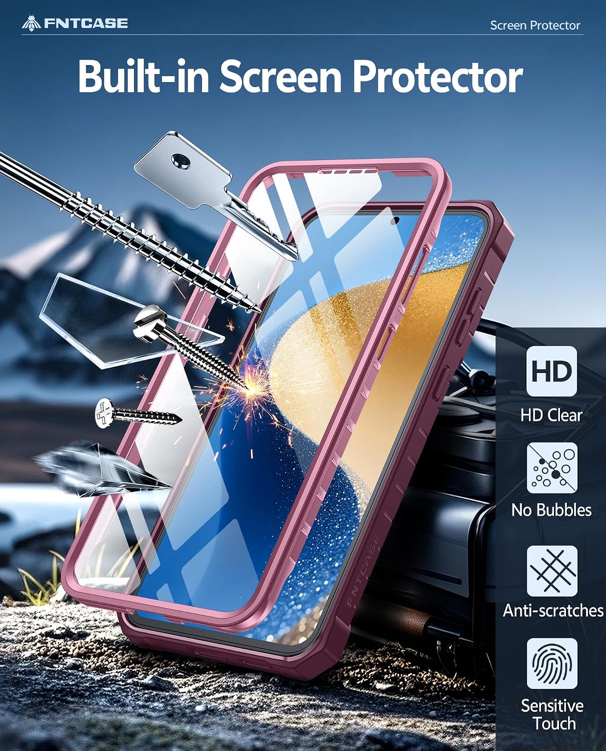 FNTCASE for Samsung Galaxy S26 FE Case, Built-in Screen Protector Kickstand