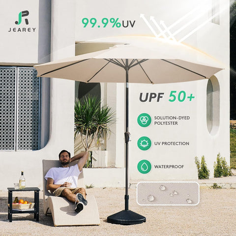 JEAREY 9FT Outdoor Patio Umbrella, Market Umbrella, Beige